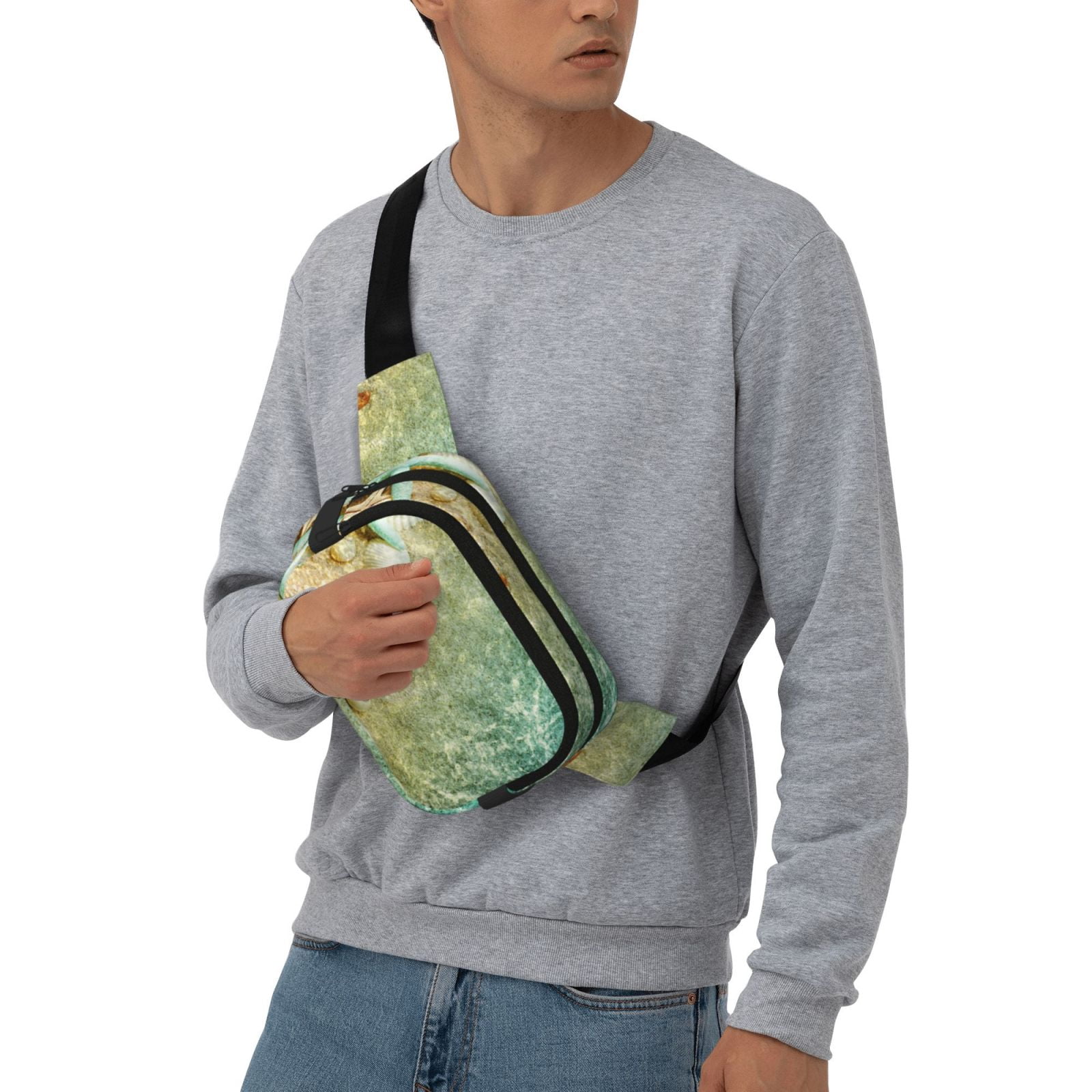 Picia Starfish And Seashell Print Square Double-Layer Waist Bag Mini Adjustable Waist Belt Bag Exercise Running Travel Hiking