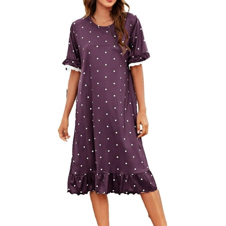 

Women s Nightgownss Polka Dot Ruffle Trim Night Dress S(4)