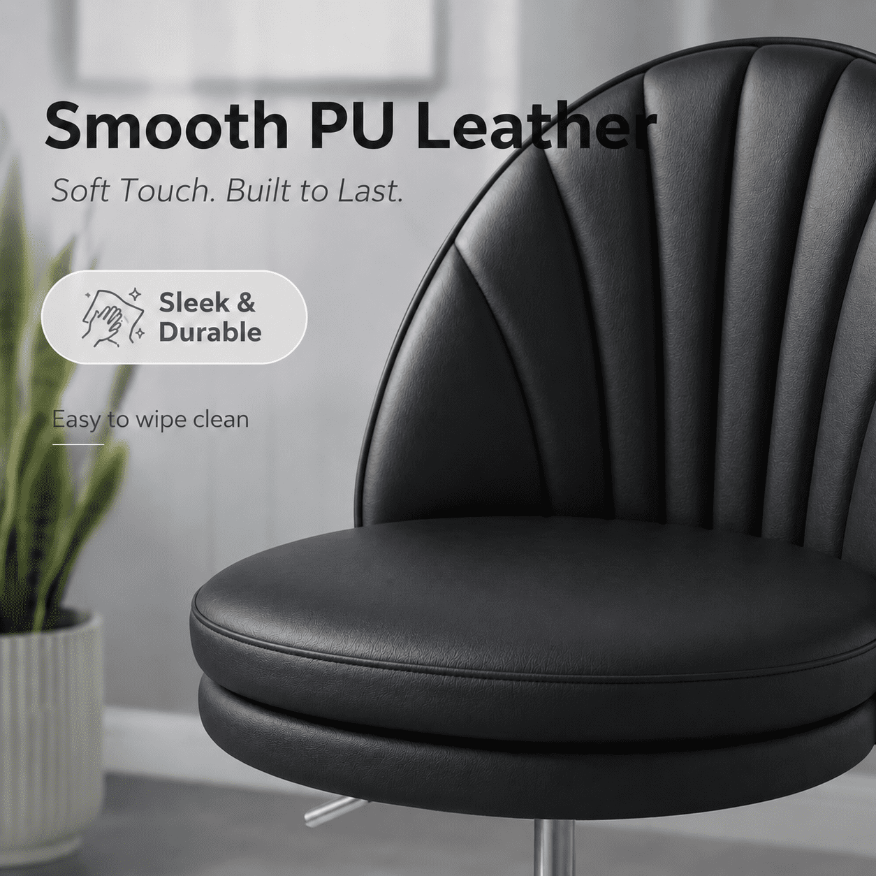 LUCKLIFE Office Desk Chair with Shell Back, PU Leather Mid-Back Task Chair, Armless Computer Chair for Home Office, Black
