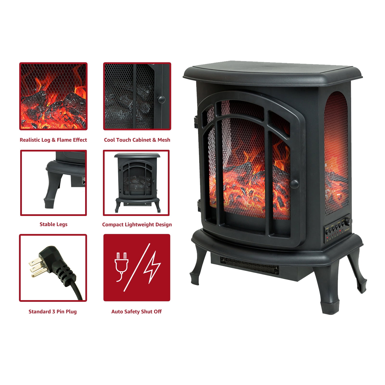 FLAMEu0026SHADE Portable Freestanding Electric Fireplace Stove Heater with  Remote, 24 - Walmart.com
