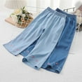 thumbnail image 3 of Avrntaa 2PC Little Girls Elastic Waist Denim Pants Baggy Wide Leg Pants Cute Flower Embroidery Casual Trousers, 3 of 7