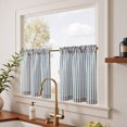 thumbnail image 6 of Curtainking Striped Rod Pocket Kitchen Curtains Linen Cafe Curtains Semi-Sheer Curtains 26x24 inch 2 Panels Blue on Beige, 6 of 10