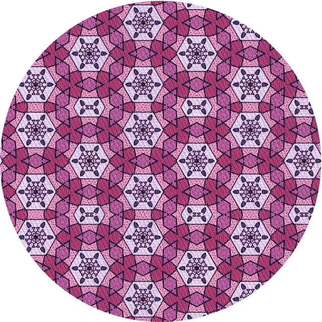 Ahgly Company Machine Washable Indoor Round Transitional Dark Magenta Purple Area Rugs, 4' Round