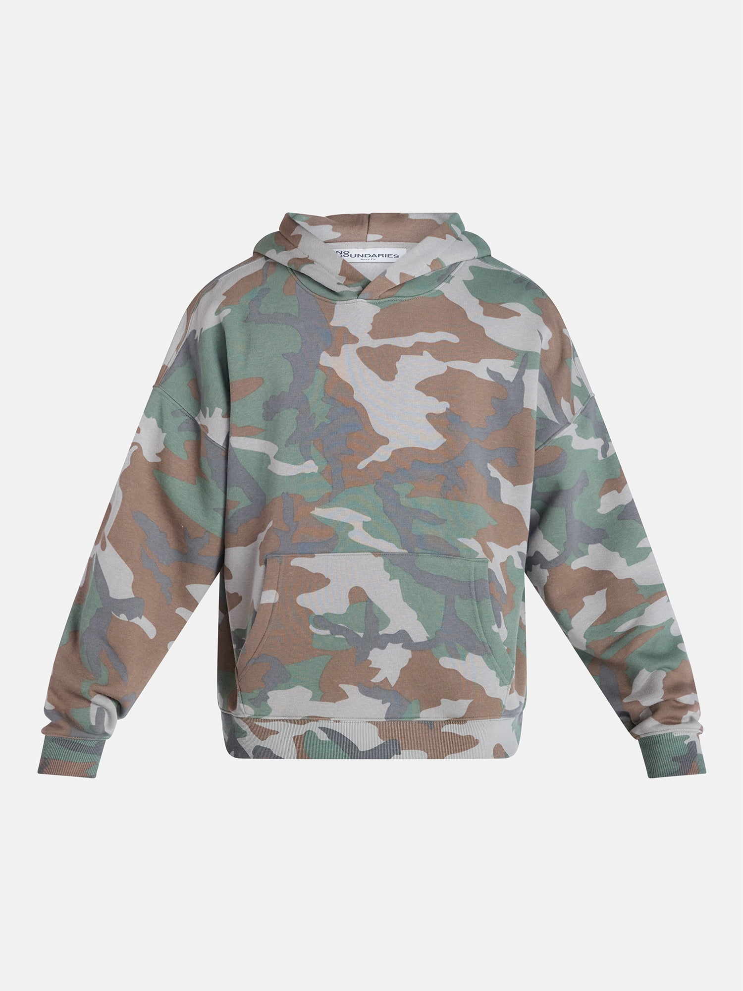 No Boundaries Boxy Fit Oversized Fleece Hoodie with Long Sleeves, Men's XS-4XLT