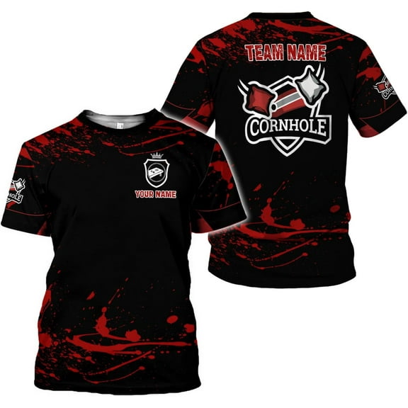 Custom 3D Cornhole T-Shirt Personalized Cornhole Team Uniform Gift for Men & Women Toss Game Board Bag Apparel (S)