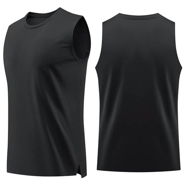 Camiseta sin mangas de cuello redondo para hombre, color liso, transpirable, cuello redondo, sin mangas, chaleco de entrenamiento, blusas, camisas, blusa de poliéster para hombre