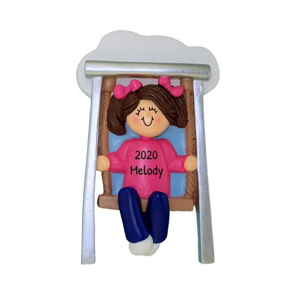 Personalized Toddler Christmas Ornament 2024 - Babys 2nd Christmas Ornament - Playground Swing Baby Christmas Ornament Brunette Baby Girl Ornaments for Christmas Tree - Free Customization
