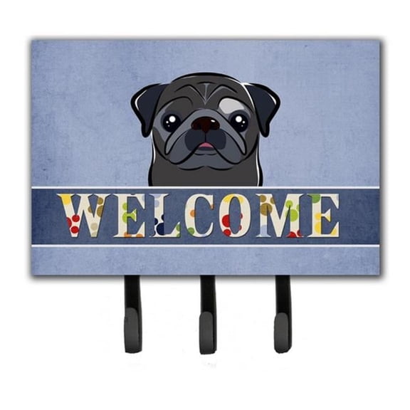 Carolines Treasures BB1449TH68 Black Pug Welcome Leash & Key Holder