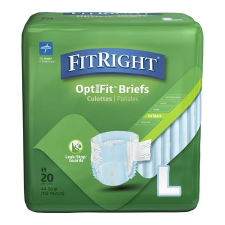 FitRight OptiFit Extra+ Briefs  with Leak Stop Guards  Adult Disposable Briefs with Tabs  Large  48 -58   20 Count