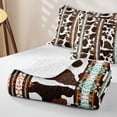 thumbnail image 4 of jejeloiu Cow Print Aztec Stripe Quilt Full Kids,Western Animal Pattern Full Bedspread Sets,3-Piece, 4 of 7