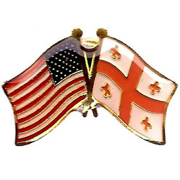 PACK of 50 Georgia Republic & US Crossed Double Flag Lapel Pins, Georgian & American Friendship Pin Badge
