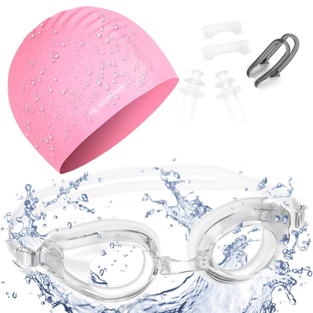 Men L-5XL Nylon Quick Dry Swimming Caps With Swim Goggles Ear Protection Set 