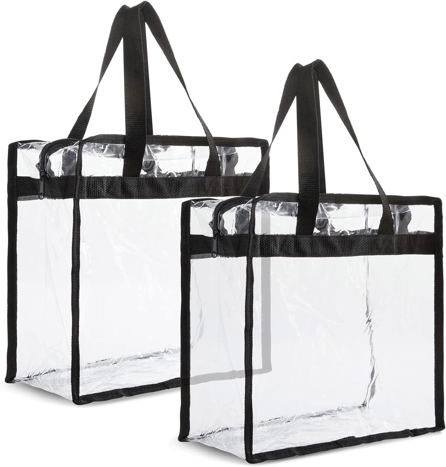 2 Pack Clear Stadium Approved Tote Bags 12x6x12 Large Transparent Totes with Zippers Handles for Concerts Sporting Events Music Festivals Work