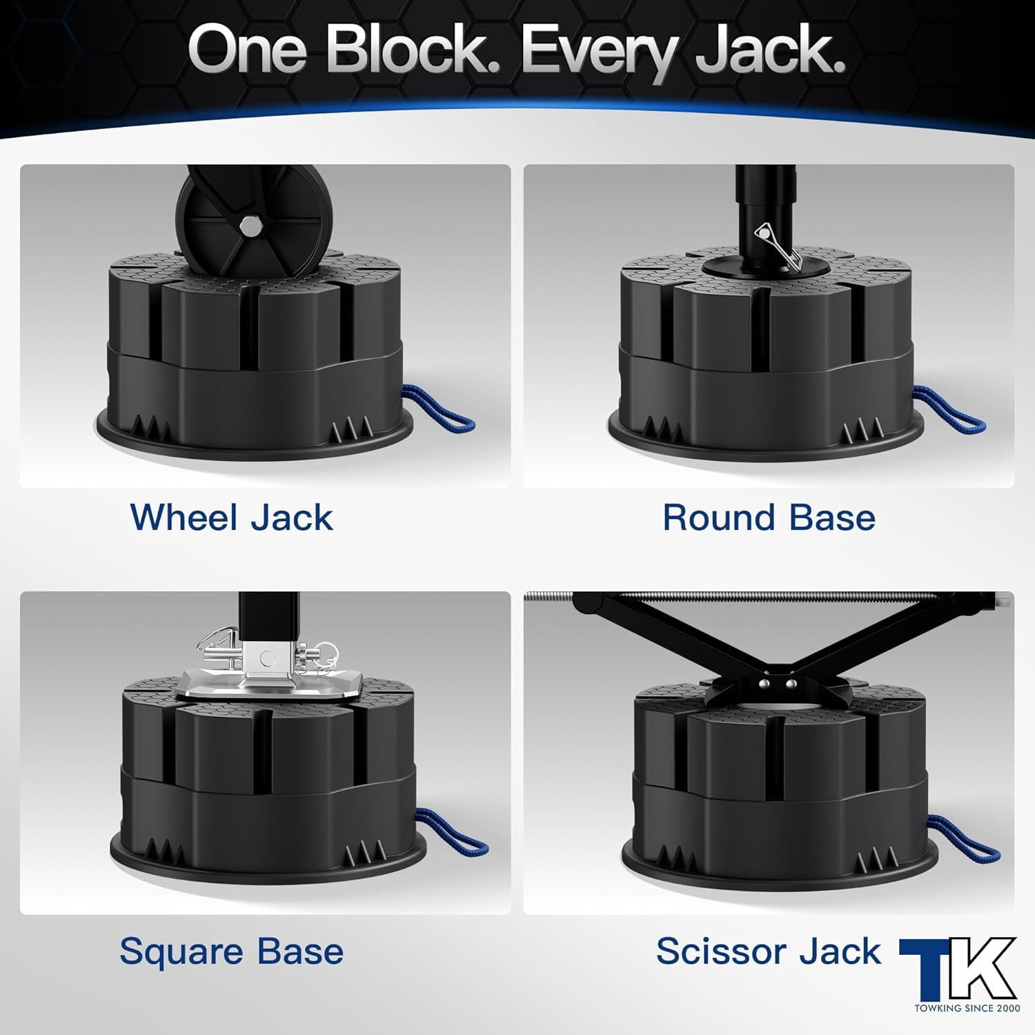 TOWKING 4Pcak 12,000 lbs Heavy-Duty Trailer Jack Block – 6" Stackable RV Tongue Jack Stand for Travel Trailers & 5th Wheels