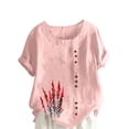 thumbnail image 2 of Aqestyerly Haut à Manches Courtes en Solde, T-Shirt Décontracté en Lin à Col Rond Imprimé à Manches Courtes pour Femmes Looks Polyvalents/rose(S), 2 of 4