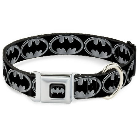 UPC: 0700146939768 | DC Comics Pet Collar  Dog Collar Metal Seatbelt Buckle  Batman Shield Black Silver  15 to 24 Inches 1.0 Inch Wide