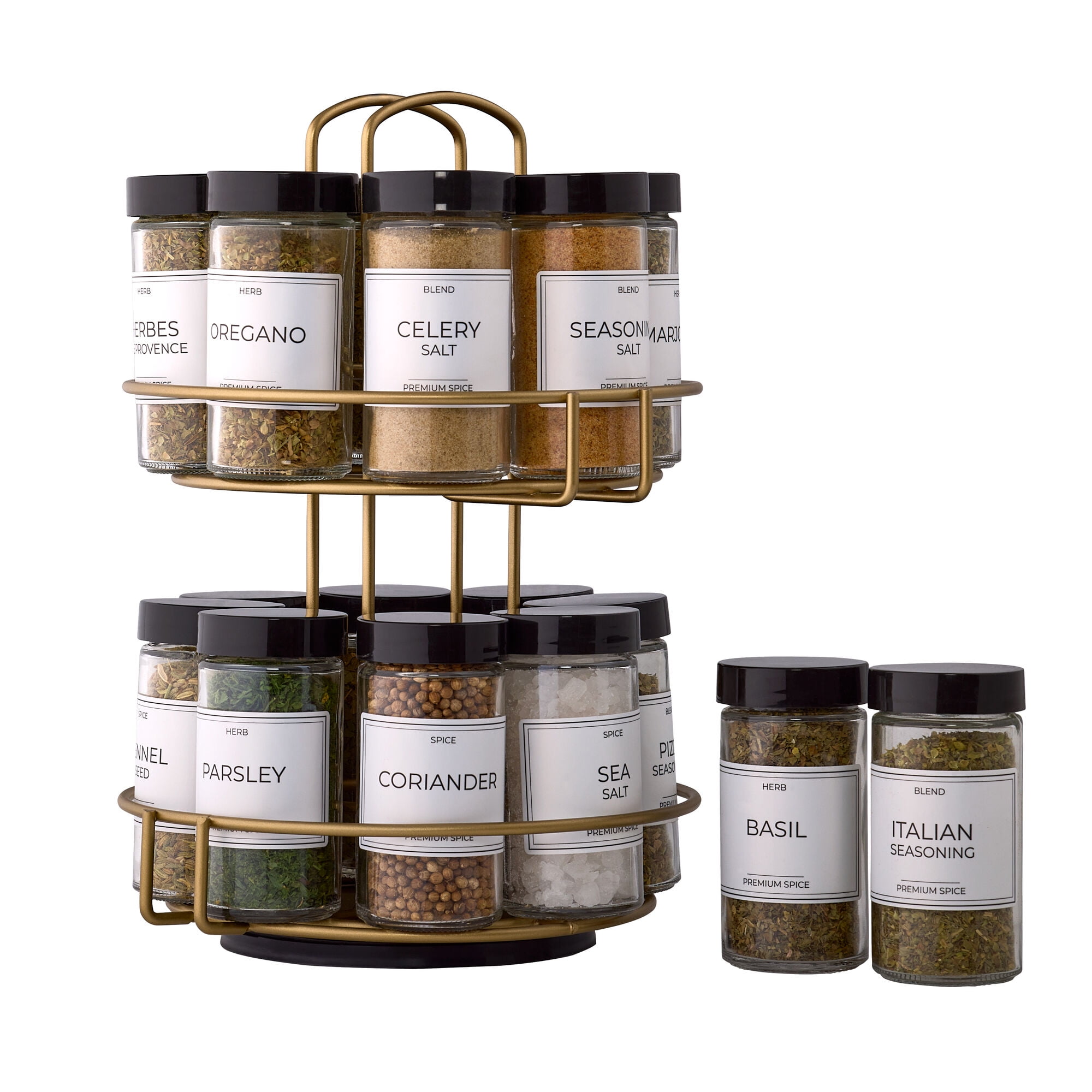 Kamenstein Prefilled 16 Jar Plaza Spice Rack with Ridge Metal Cap