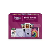 Fujifilm instax Mini SE Instant Camera Bundle with Case, 10 Pack Film, Album, and Frame Stickers, Lavender (Value Bundle)