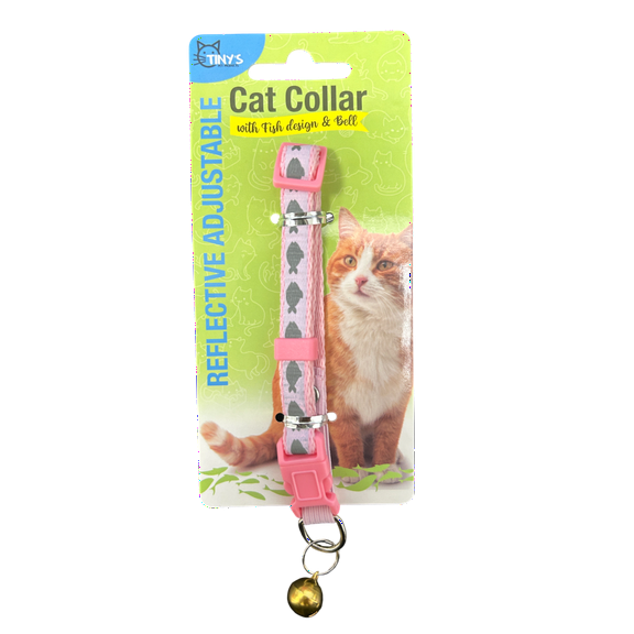 Reflective Adjustable Cat Collar, Fish Design, Bell, Stylish, Reflective Fish Pattern for Safety, Adjustable Fit, Durable Plastic Buckle, Quick Release, Tracking Bell for Cats, Pink