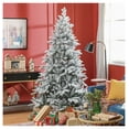 thumbnail image 2 of 7ft Flocked Christmas Tree, Artificial Xmas Tree with Hinged Branches & Metal Base, Snow Tips, Indoor Holiday Decoration, 2 of 9
