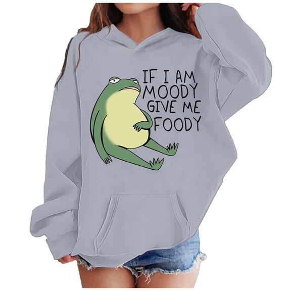Big Girls' Hoodies Sweatshirts Long Sleeve Sweatshirt Graphic Printed Hoody Kids Cute Pullovers Top Size 11-12T,Gray