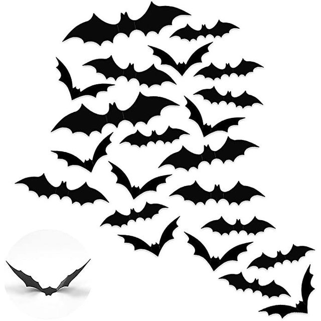 Pegatinas de Murciélago 3D de Halloween Decoración de Pared Pegatinas de Pared de Murciélago de Halloween Calcomanías de Pared para Decoraciones de Fiesta, 120 Piezas, Negro ER