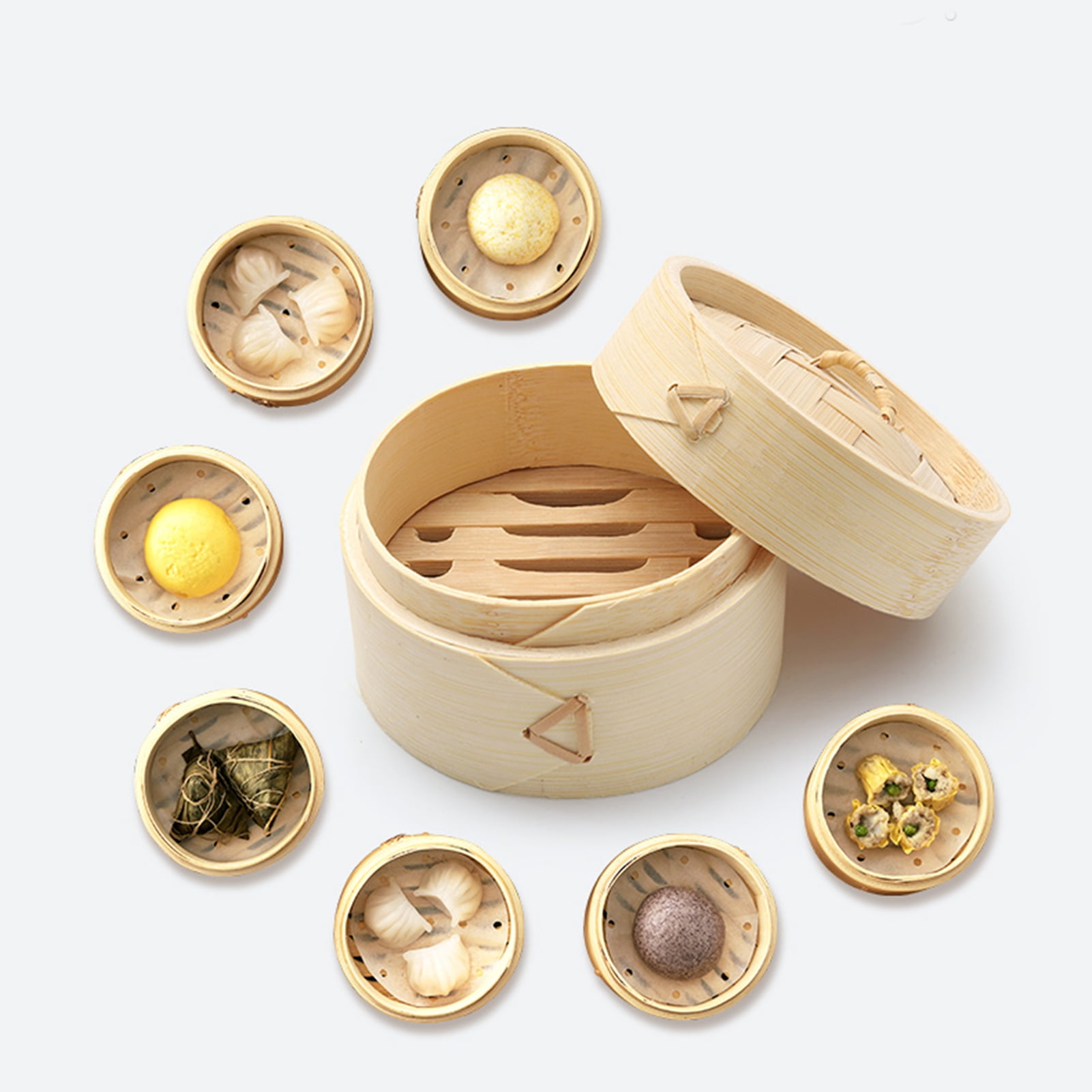 10 Pack Mini Bamboo Steamer Baskets - 3 Inch Dim Sum Dumpling Steamers For Appetizers & Desserts - View #3