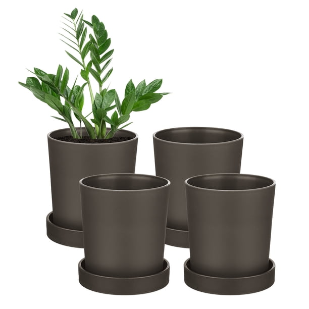 Uxcell 4 Paquete Macetas de 3.5 pulgadas Plástico con Agujeros de Drenaje para Cactus y Plantas de Interior Café