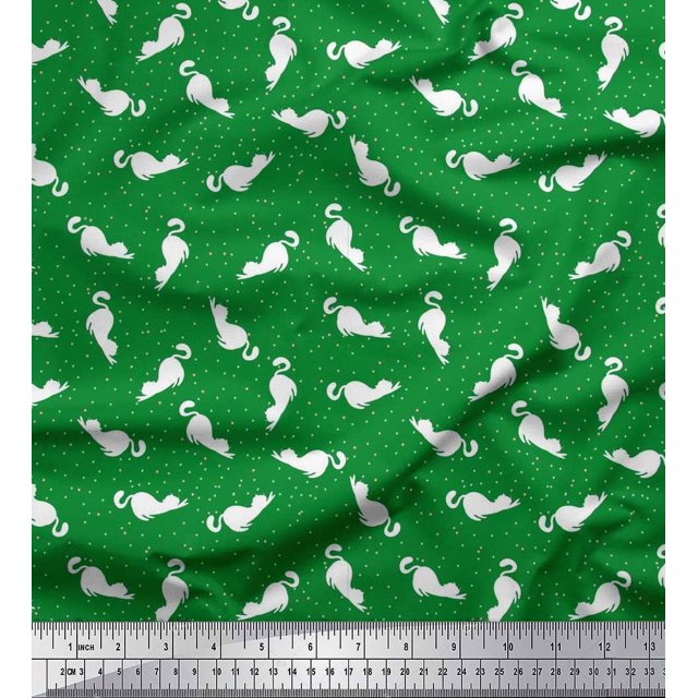 Soimoi polyester Crepe Fabric Floral & Cat Animal Printed Fabric 1 Yard 42 Inch Wide