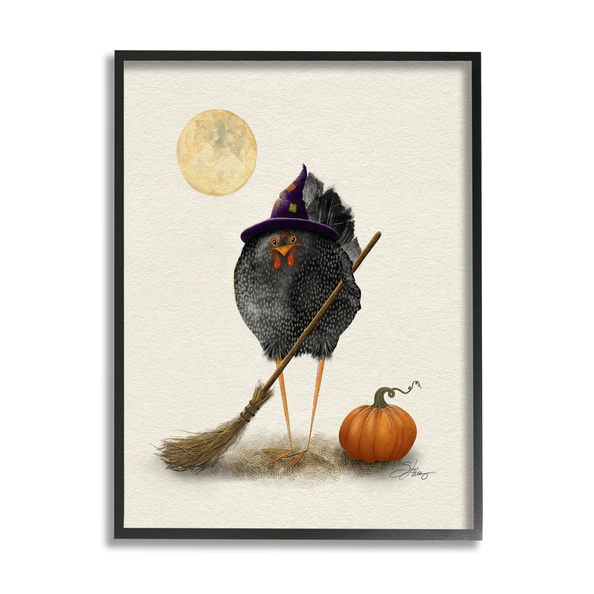 Stupell Industries Halloween Black Bird Witch Holiday Painting Black Framed Art Print Wall Art