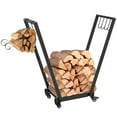 thumbnail image 2 of Outsunny Firewood Rack with Wheels, Metal Log Rack with Kindling and Tool Hooks, Indoor/Outdoor Wood Storage Organizer, 31.1" x 11.8" x 31.9", Black, 2 of 9