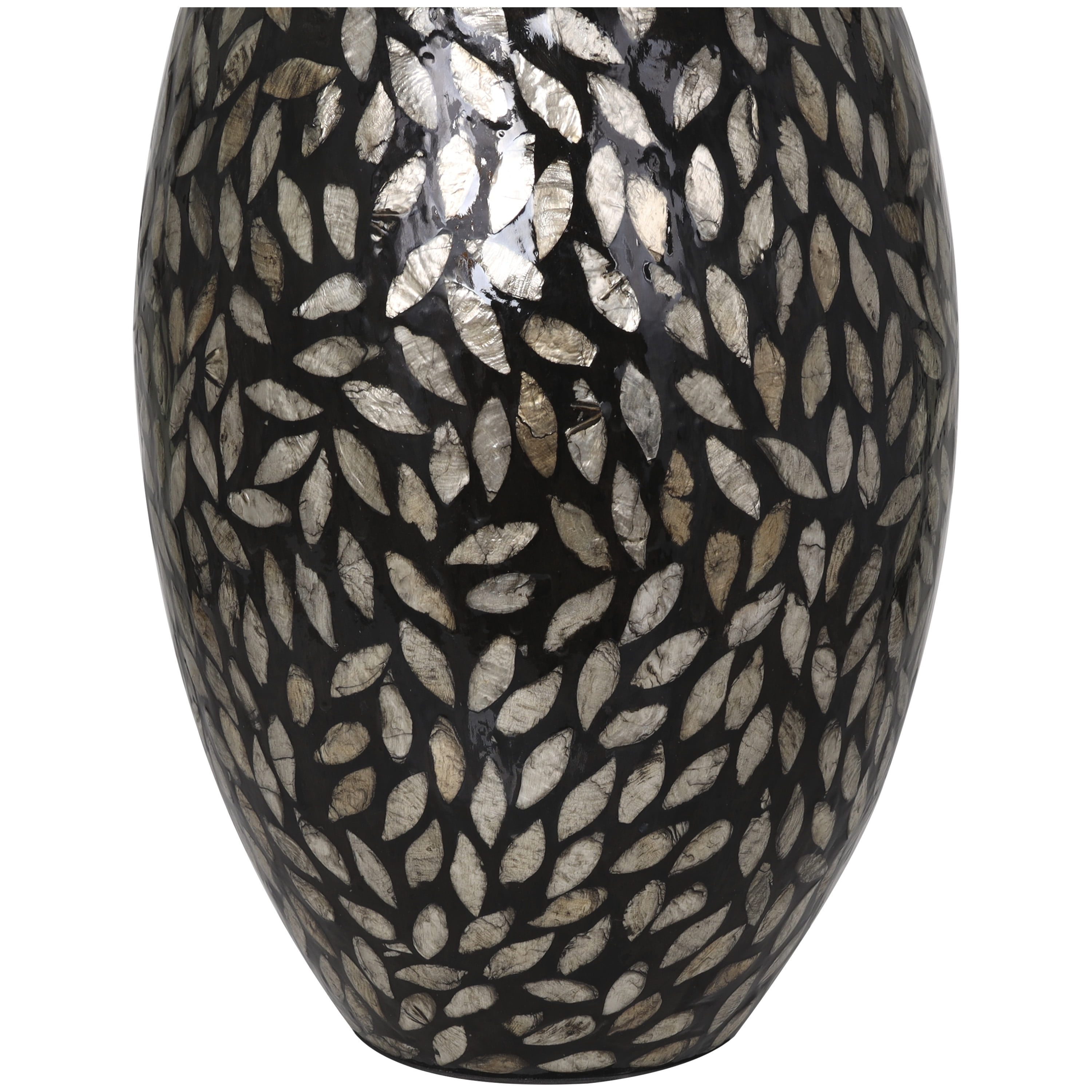 DecMode 22" Handmade Mosaic Floral Inspired Black Mother of Pearl Vase
