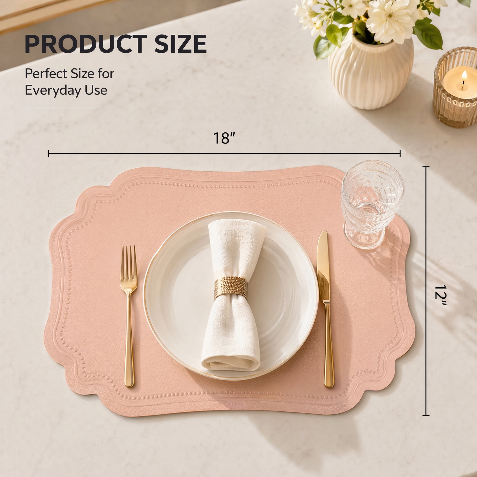 Unique Bargains Set of 6 Solid Placemats Leather Placemats for Kitchen Dining Pink