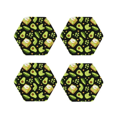

Honeii Avocado Toast Print Leather Coaster Set of 4 Ideal for Safeguarding Your Furniture from Drinks Spills and Effortless Cleanup-Hexagon