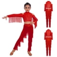 thumbnail image 2 of iiniim Girls Tassel Crop Tops and Fringe Pants Set for Performance Latin Dance 2 Pcs Ballroom Outfits Burgundy 10, 2 of 7