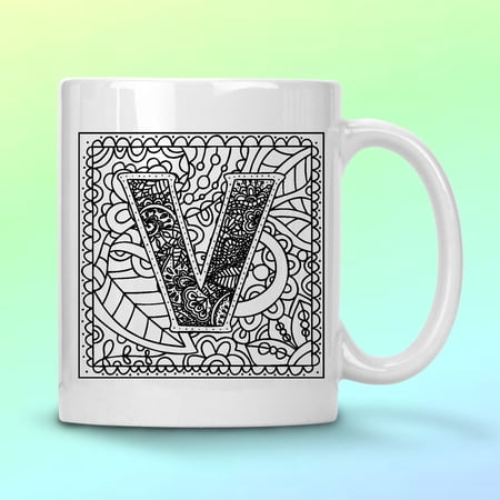 WHITE COFFEE MUG 11 OZ MONOGRAM V