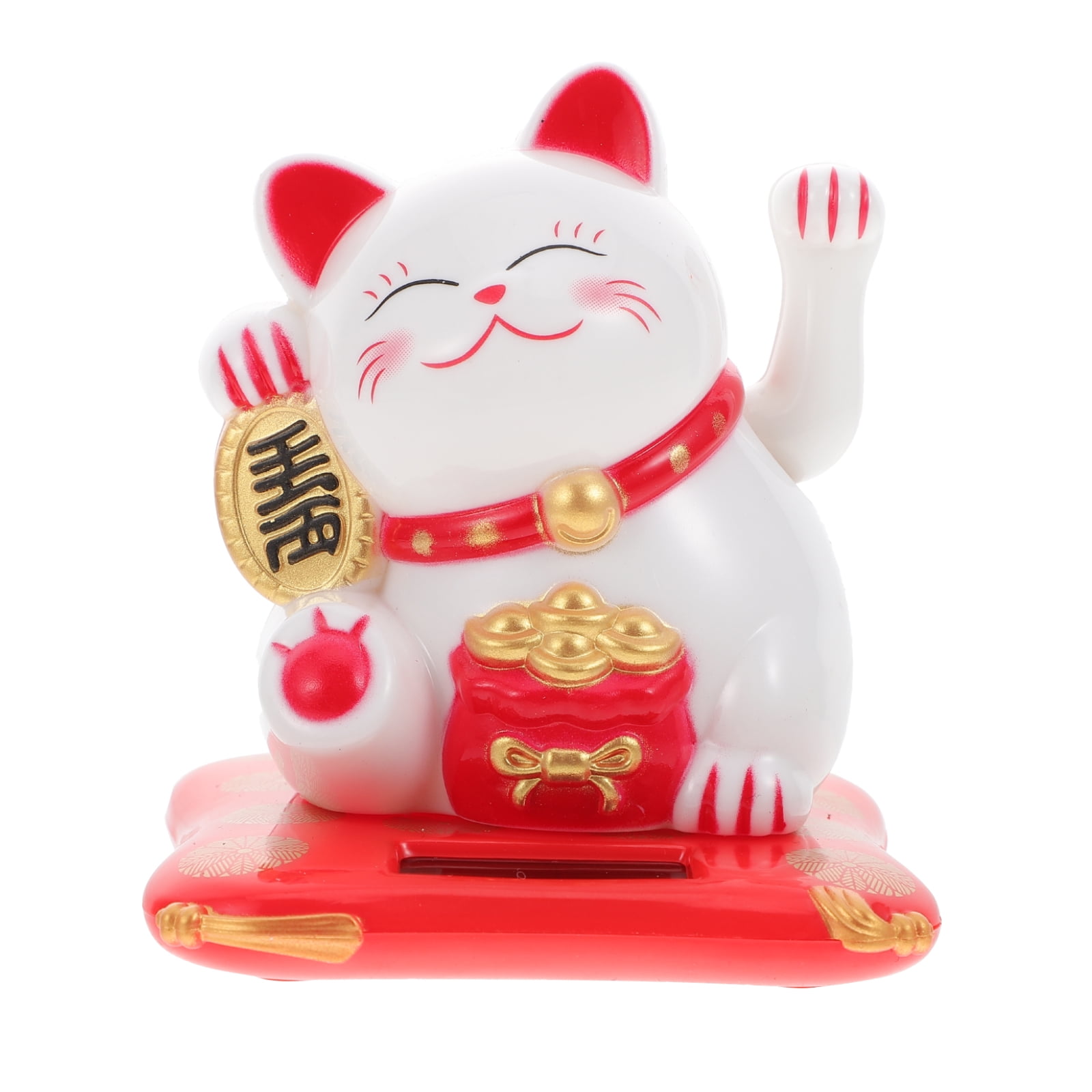 Cat Waving Lucky Fortune Japanese Good Luck Figurine Solar Ornament ...