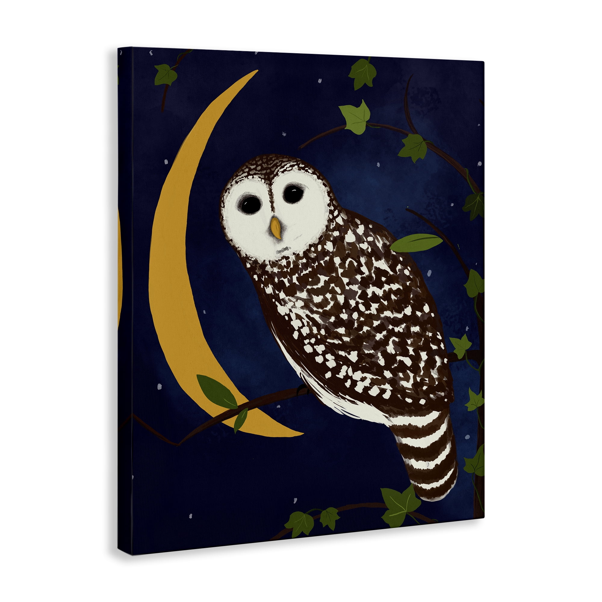 Stupell Industries Owl & Moon Forest Animals Painting Wrapped Canvas Art Print Wall Art, 16 x 20