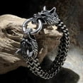 thumbnail image 2 of Stainless Steel Nordic Double Wolf Head Bracelet Men\\\'s Retro Punk Mesh Chain Animal Bracelet Hip Hop Rock Trend Jewelry, 2 of 6