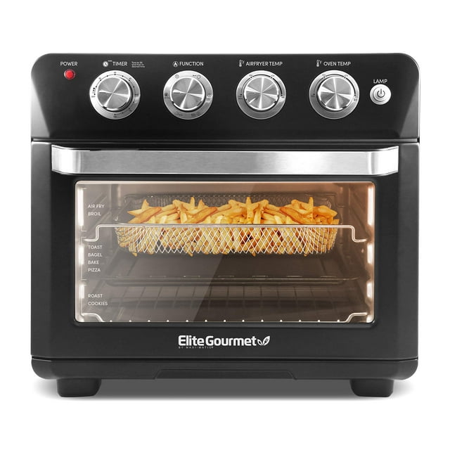 Elite Gourmet EAF9100 Maxi-Matic - Horno de convección sin aceite, capacidad extragrande de 25 litros, parrilla, hornear, asar, freidora de aire, 1640 vatios, negro, 16.88