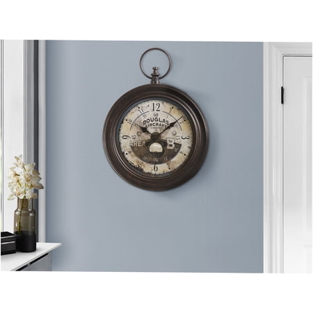 JERFIT 18 inch Vintage Wall Clock with Roman Numerals, Antique Brown Traditional Analog Battery Operated Round Clock for Living Room, Kitchen, Bedroom