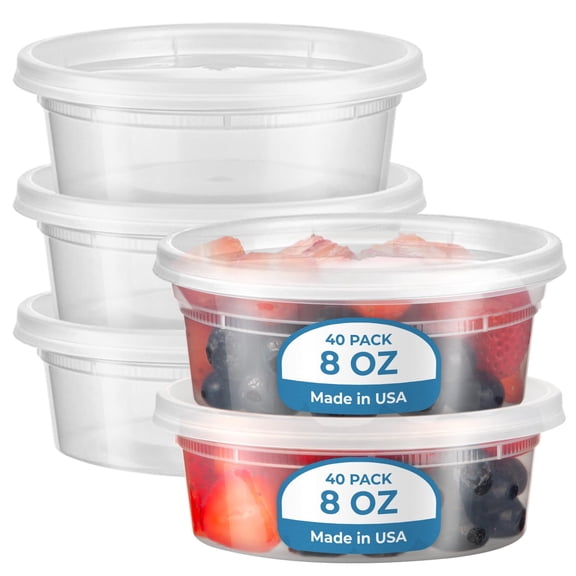 Fit Meal Prep 40 Pack 8 oz Deli Containers with Lids,Leakproof Quart Containers with Lids, Clear Plastic Food Storage Container with Lid, Microwave Freezer Safe Meal Prep Container