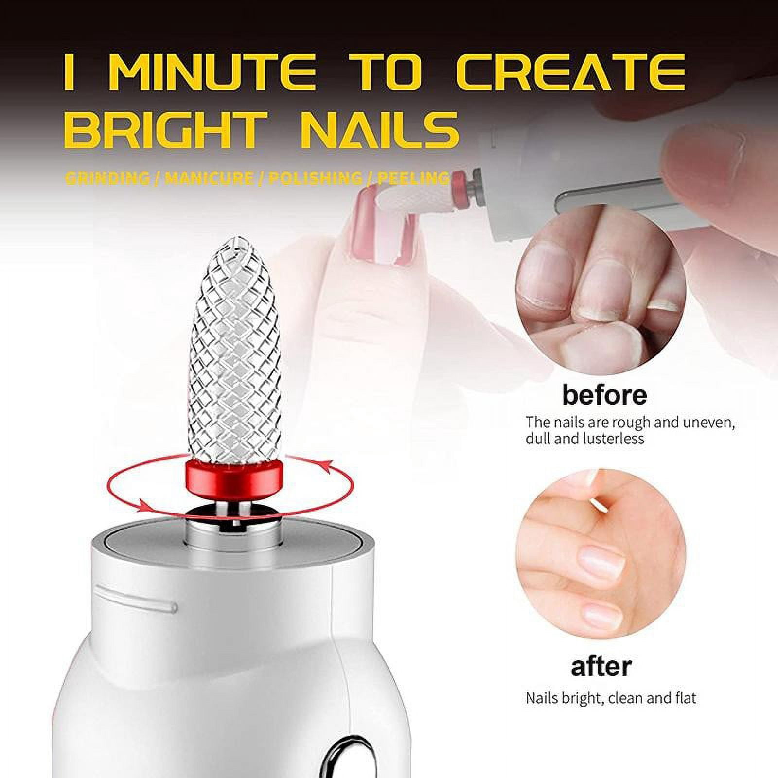 Cara Lady Electric Cordless Drill For Acrylic Rechargeable Toenail Sander For Thick , Kit With Drill White