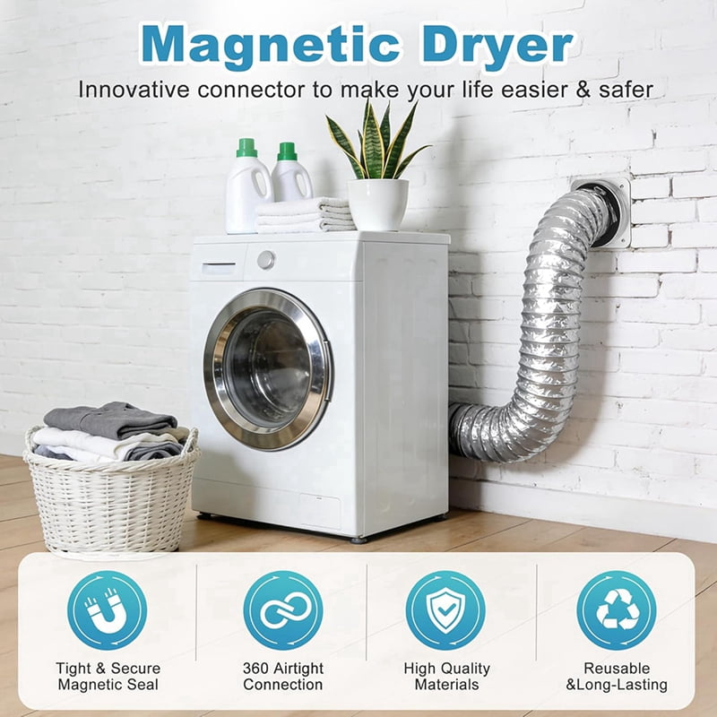 Magnetic Dryer Vent Kit Quick Connect for 4" Dryers,3.3FT Hose, Magnetic Hold,Airtight Seal & Reinforced Wall Connector