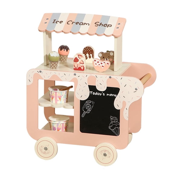 Wooden Ice Cream Cart Toys for Kids, Toddlers Pretend Play Food Truck, Gift for Girls and Boys 3 Years & Up, Pink