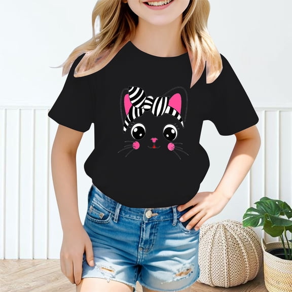 Girls T shirts Short Sleeve Crewneck Letter Print Graphic Tees Summer Stylish Casual Loose T-Shirts for Girls Size 3-4Y