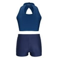 thumbnail image 2 of TiaoBug Kids Girls Gymnastics Dance Costume Hollow Front Sequin Crop Top with Shorts Dancewear Navy Blue 12, 2 of 5
