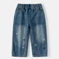 thumbnail image 2 of Girls Ruffled Pants Girls Pants with Zippers Legging Star Stretchy for Soft Girl Clothes Girls' Denim Wide Leg Suitable For Young Children Comfortable And Elastic Straight Leg Design Blue 10-11Y, 2 of 7