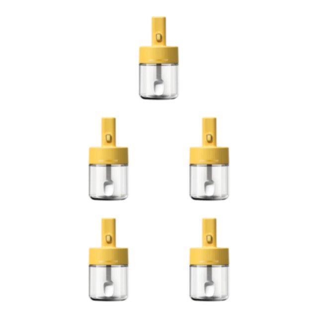 QualitChoice Telescopic Spoon Seasoning Tank Container Pepper Glass Jar Storage Box Sugar Spice Pot BBQ Kitchen Herbs Organizer Yellow 5PCS