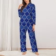 thumbnail image 2 of Daiia Blue Gold Grid Lantern Shapes for Women's Long-Sleeved Pajama Set – Soft & Comfortable Sleepwear Button-Up Pajamas Cozy Lounge Wear-Medium, 2 of 7
